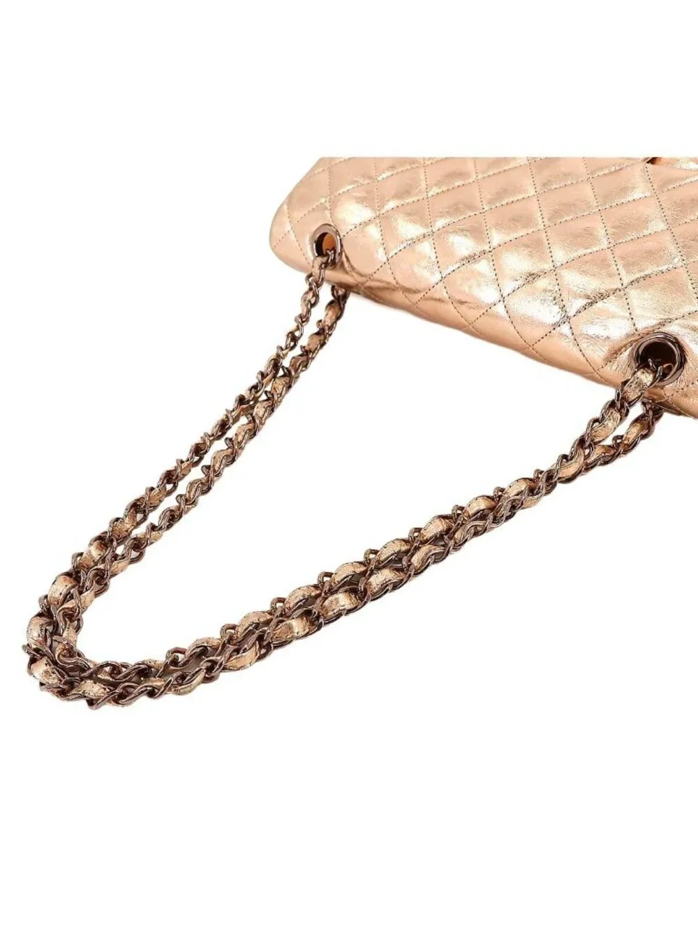 Chanel Quilted 25 Chain Shoulder Bag Leather Metallic Pink Gold Limited